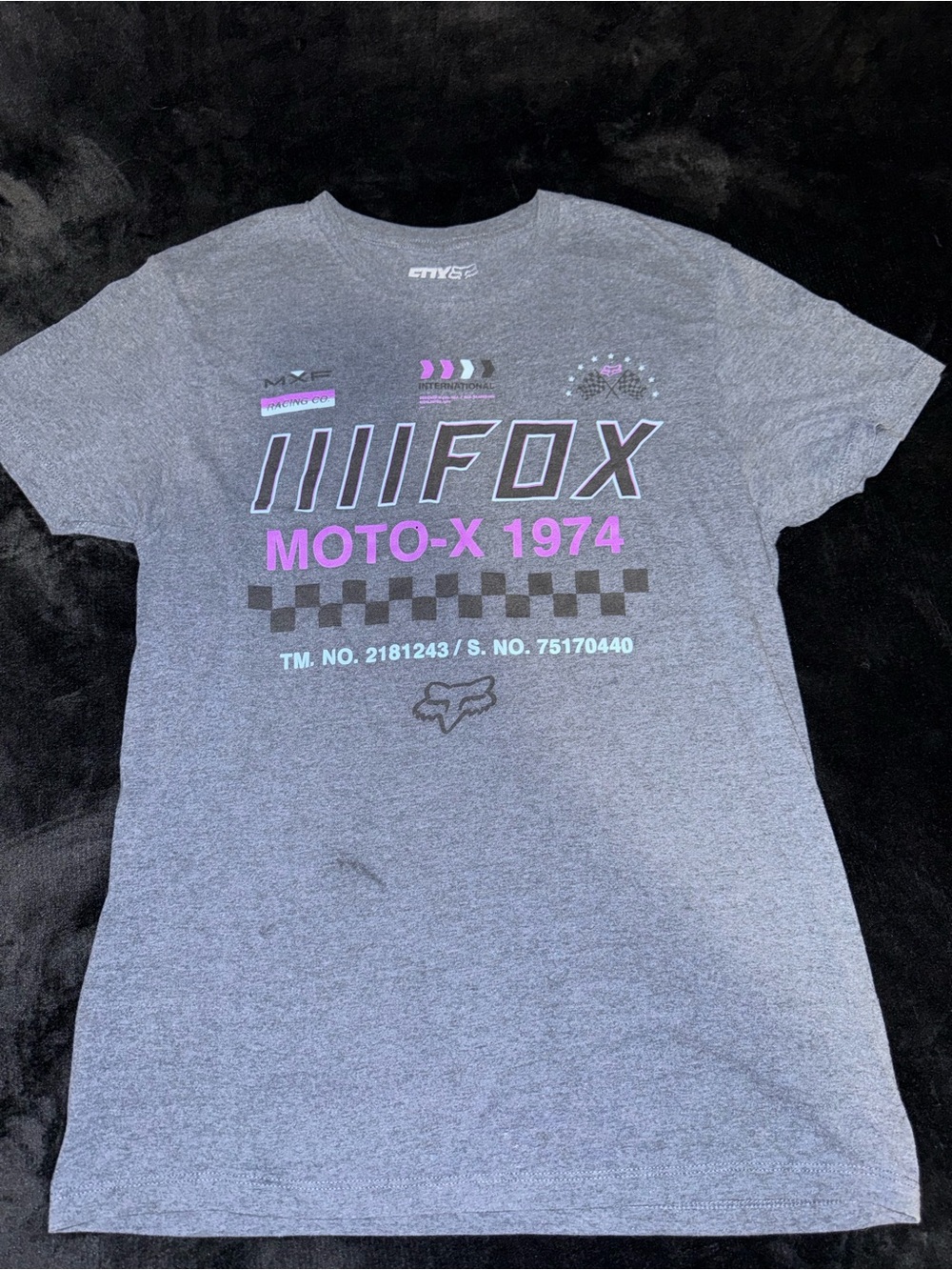 Fox Men's Heather Grey Moto-X 1974 Graphic Tee with Purple Accents